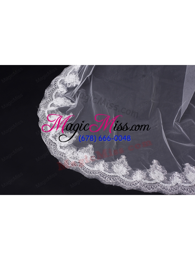 wholesale two-tier drop veil tulle lace appliques edge wedding veils