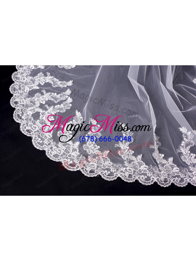 wholesale romantic lave edge white two-tier fingertip bridal veils