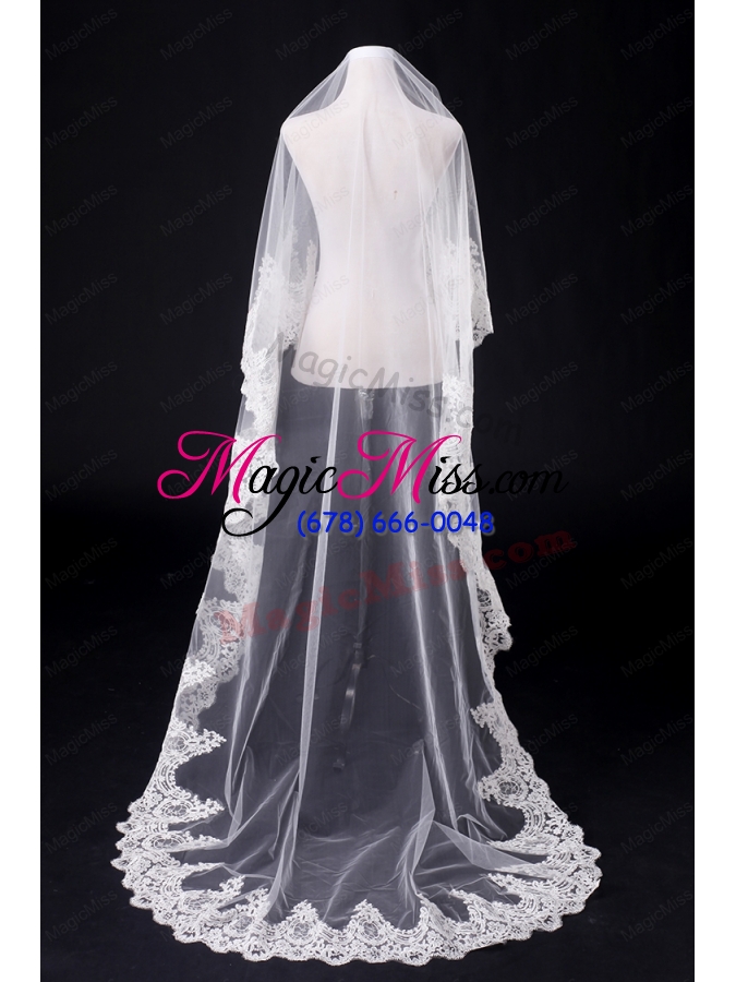 wholesale one-tier drop veil bridal veils with lace appliques edge