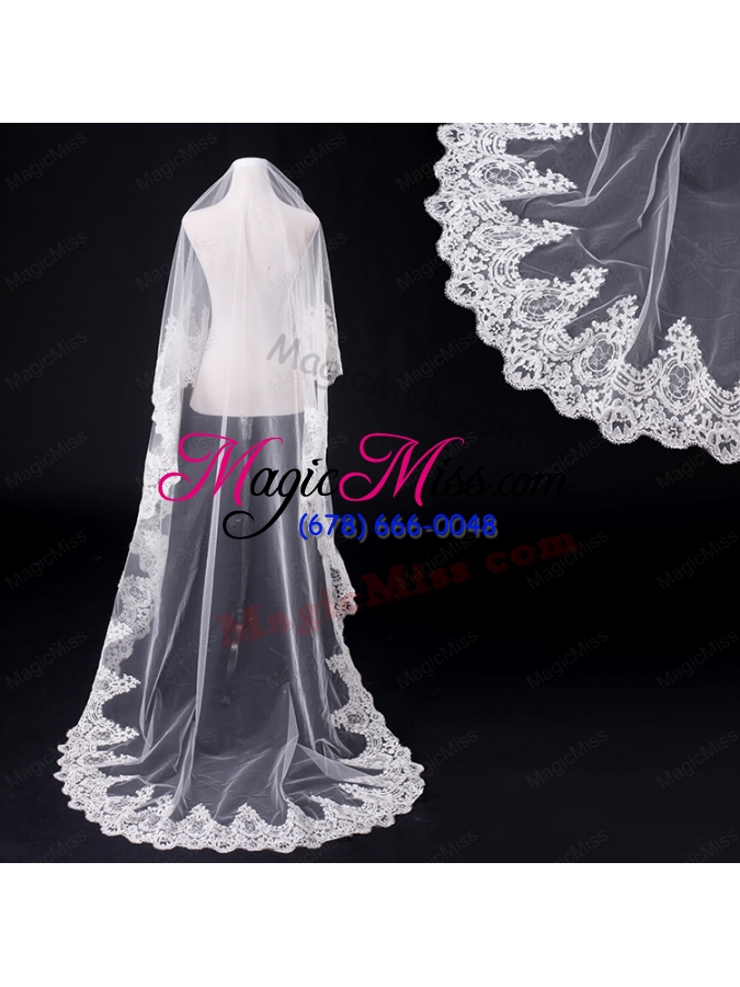 wholesale one-tier drop veil bridal veils with lace appliques edge