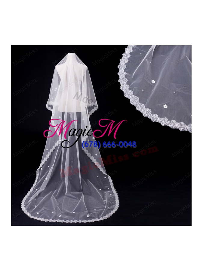 wholesale one-tier oval lace edge bridal veils for wedding party