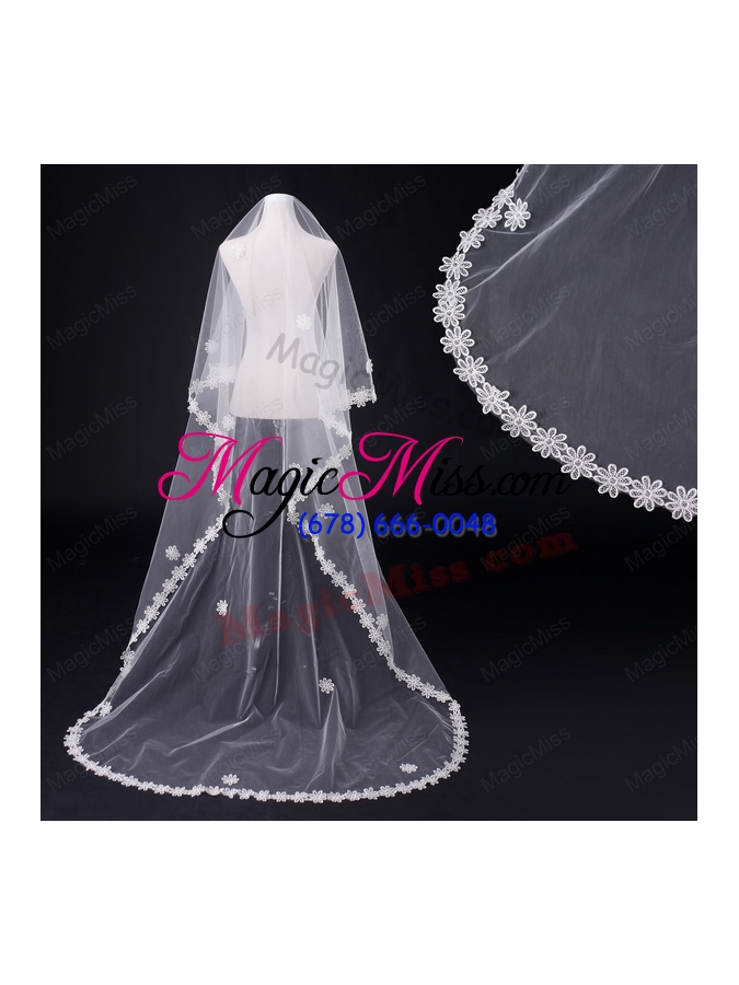 wholesale 2014 two-tier tulle  elbow veils with lace edge