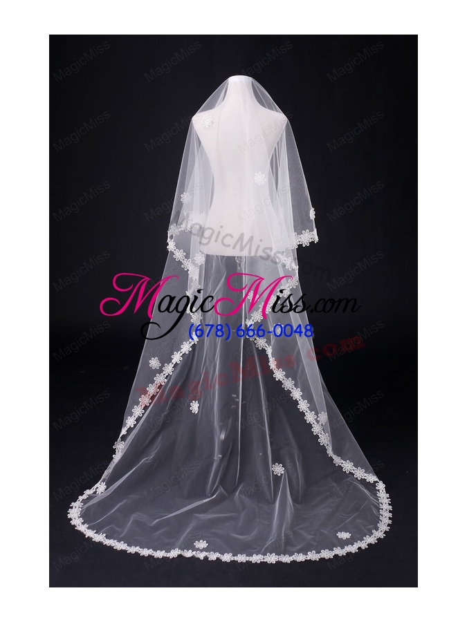 wholesale 2014 two-tier tulle  elbow veils with lace edge