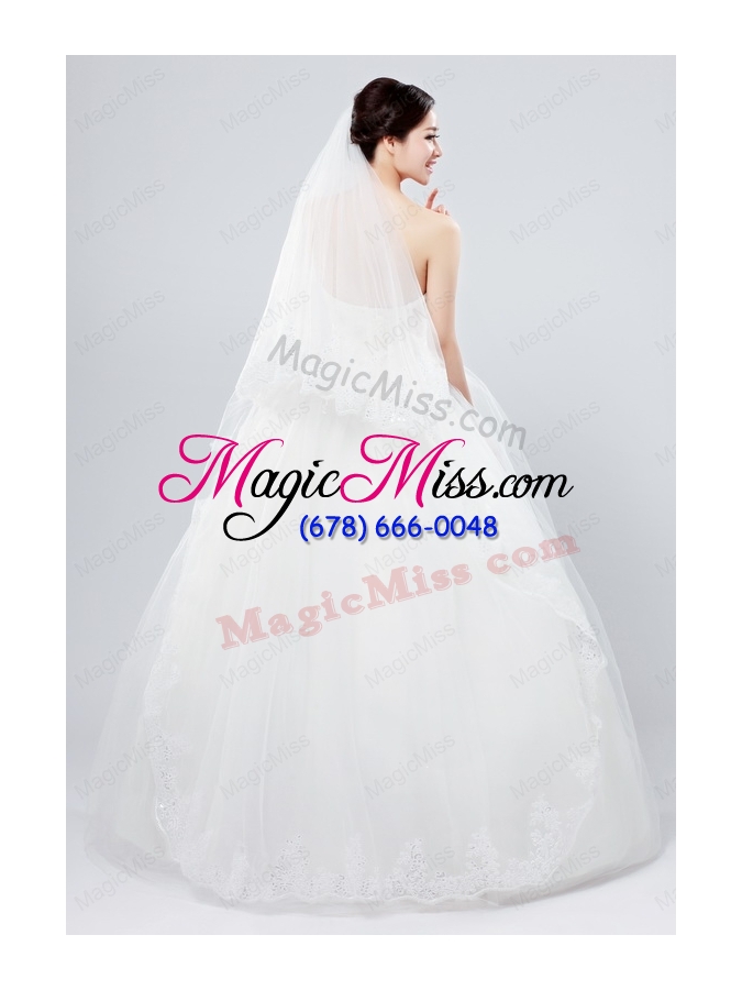 wholesale two-tier tulle white bridal veils with lace edge