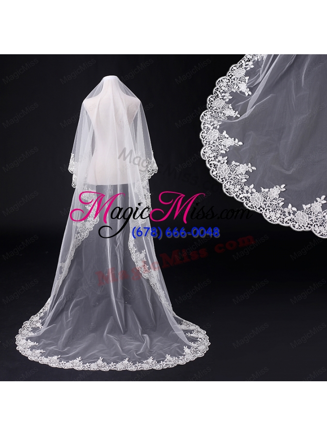 wholesale 2014 one-tier tulle wedding veils with scalloped edge