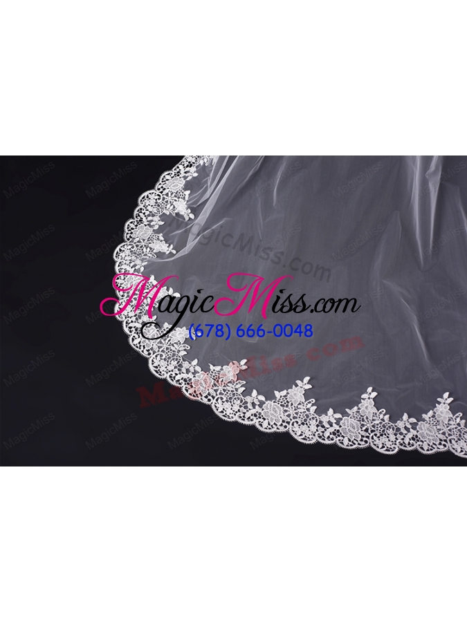 wholesale 2014 one-tier tulle wedding veils with scalloped edge