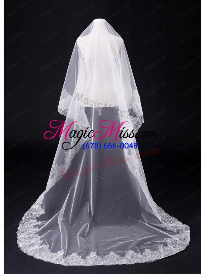wholesale 2014 one-tier tulle lace drop veil edge bridal veils