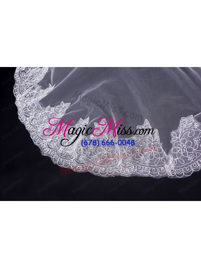 wholesale 2014 one-tier tulle lace drop veil edge bridal veils