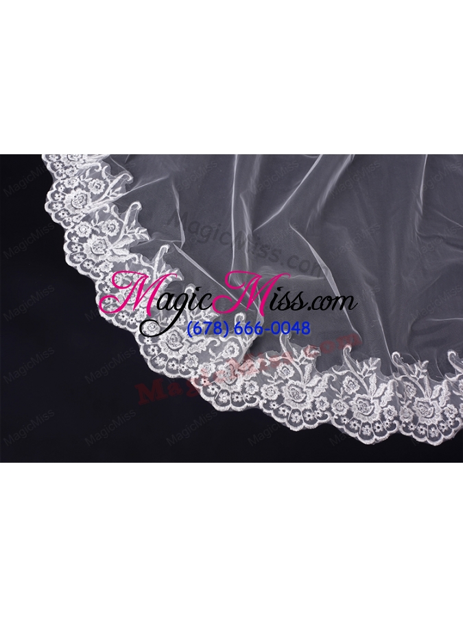 wholesale 2014 simple one-tier bridal veils with lace appliques edge