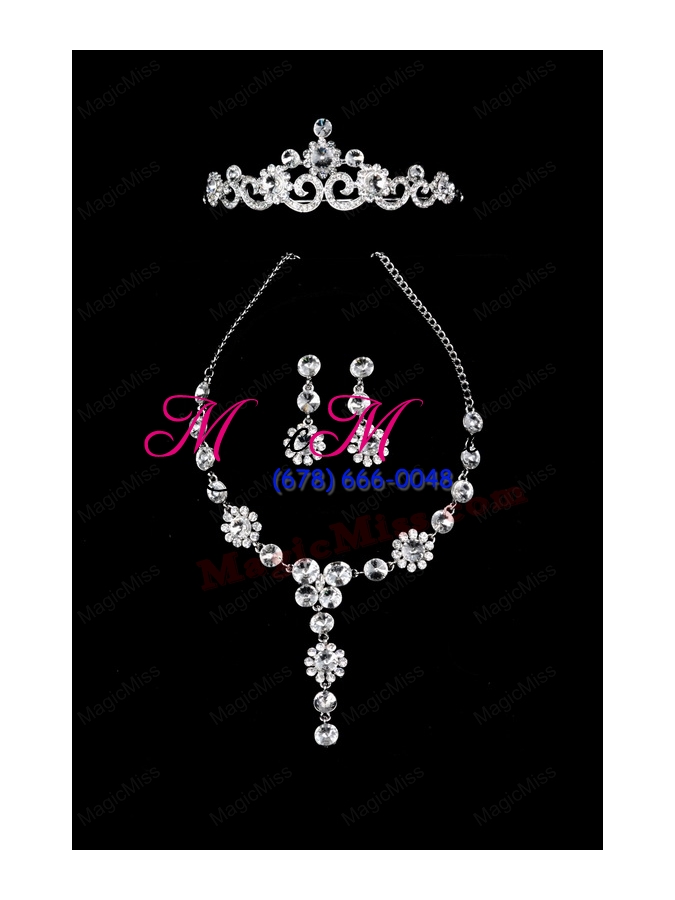 wholesale fashionable rhinestone ladies necklace and tiara jewelry set