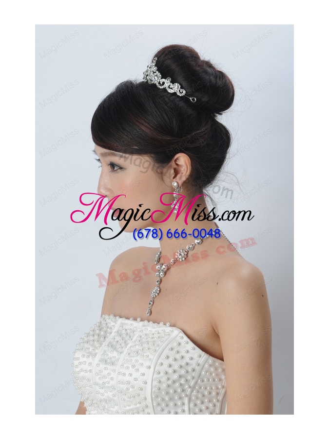 wholesale fashionable rhinestone ladies necklace and tiara jewelry set