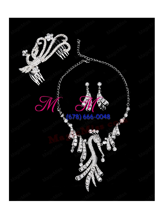 wholesale round shaped rotary crystal jewelry set including necklace and headpiece