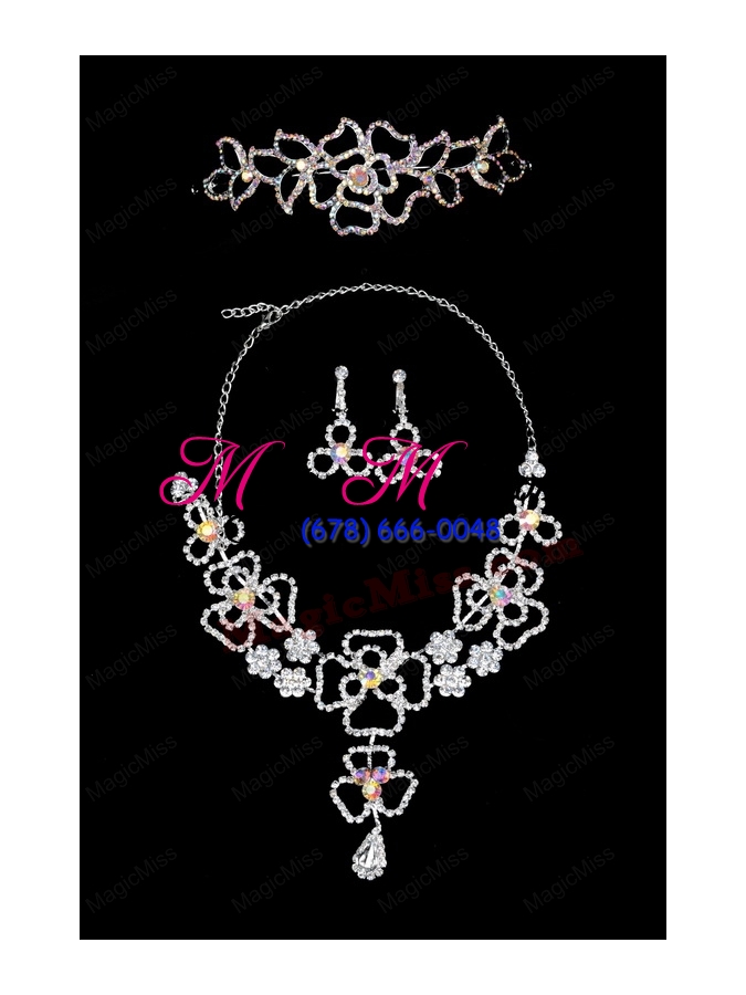 wholesale intensive flower dazzling crystal jewelry set including necklace and tiara