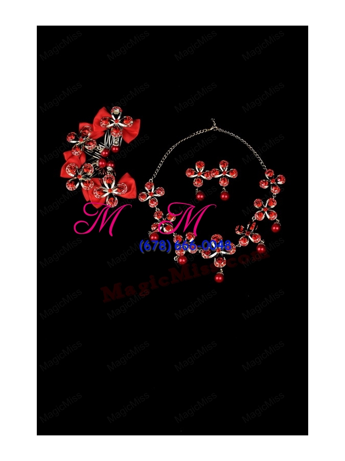 wholesale mysterious red intensive flowe necklace  and headflower