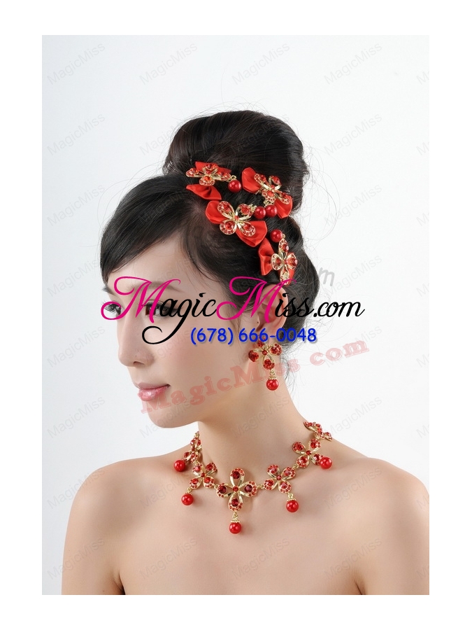 wholesale mysterious red intensive flowe necklace  and headflower