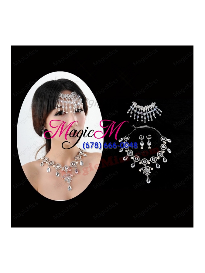 wholesale dazzling alloy jewelry set necklace and headpiece