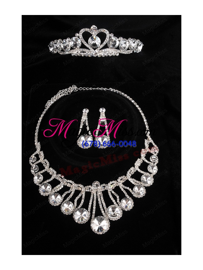 wholesale gorgeous dazzling rhinestone jewelry set necklace and tiara