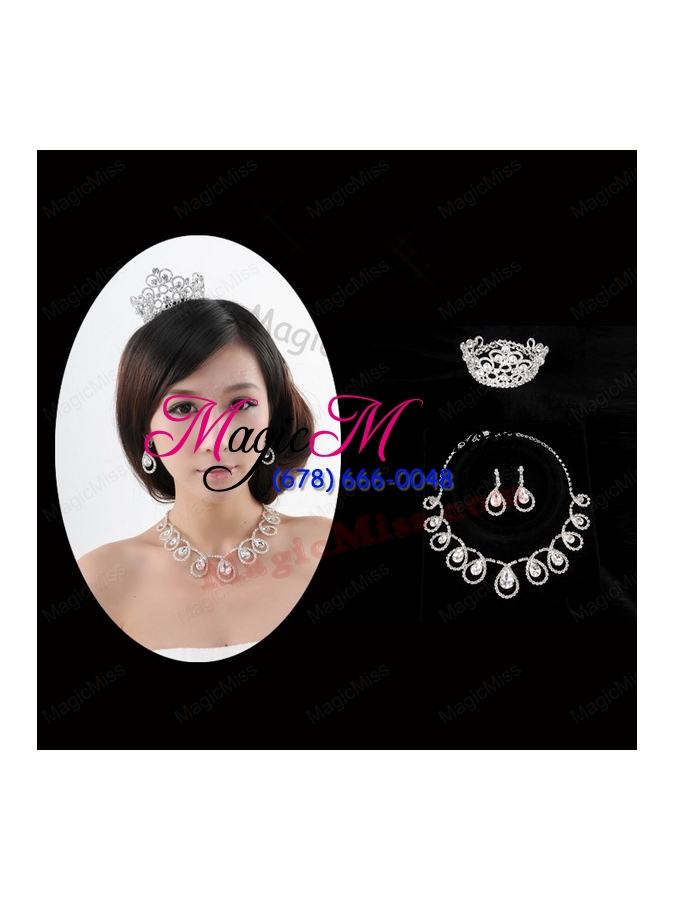 wholesale romantic rhinestone jewelry set including tiara necklace and earrings