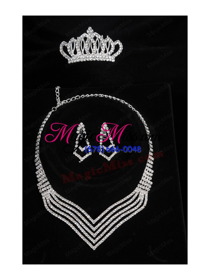 wholesale gorgeous rhinestone wedding tiara jewelry set with necklace and earrings