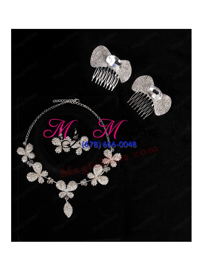 wholesale lovely bowknot and butterfly necklace and earrings jewelry set