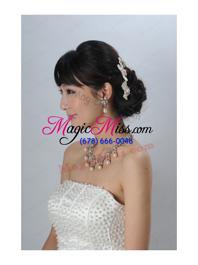 wholesale elegant pearl necklace and earrings wedding jewelry set