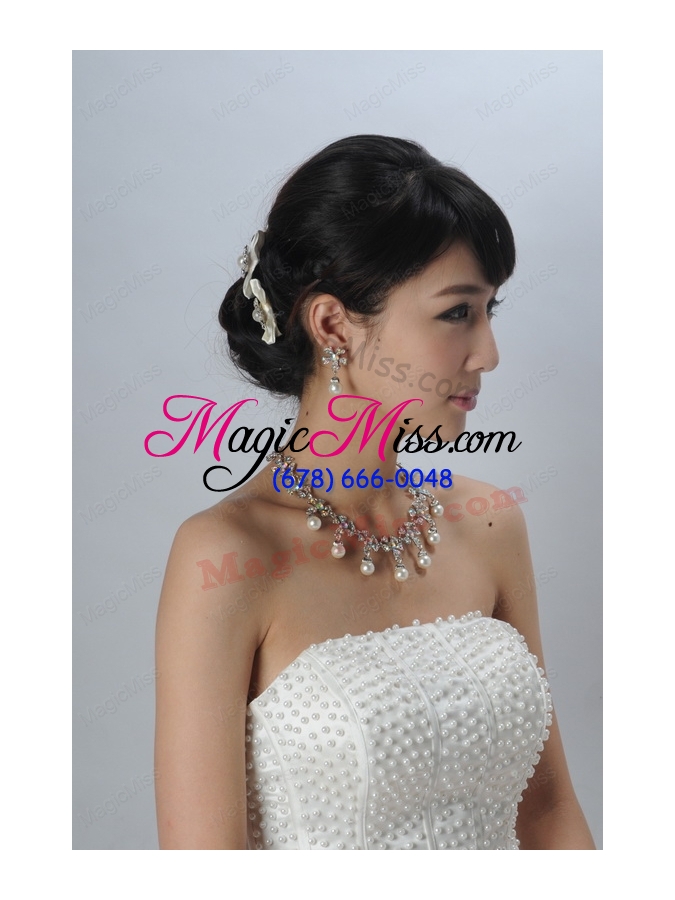 wholesale elegant pearl necklace and earrings wedding jewelry set