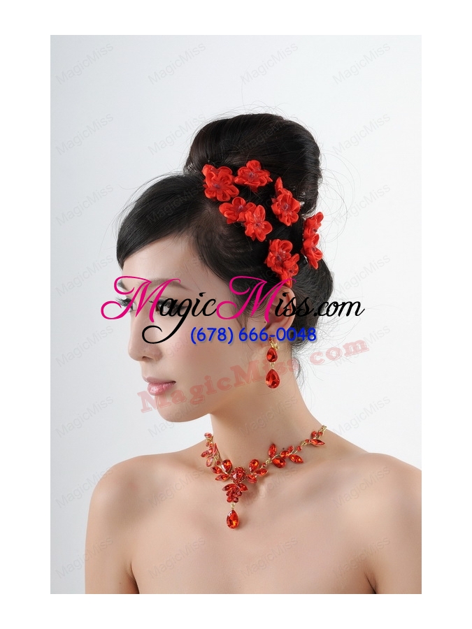 wholesale attractive necklace and earing wedding jewelry set with hairpins