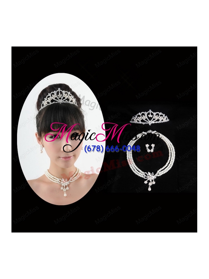 wholesale dignified crown with wedding jewelry set including necklace and earrings