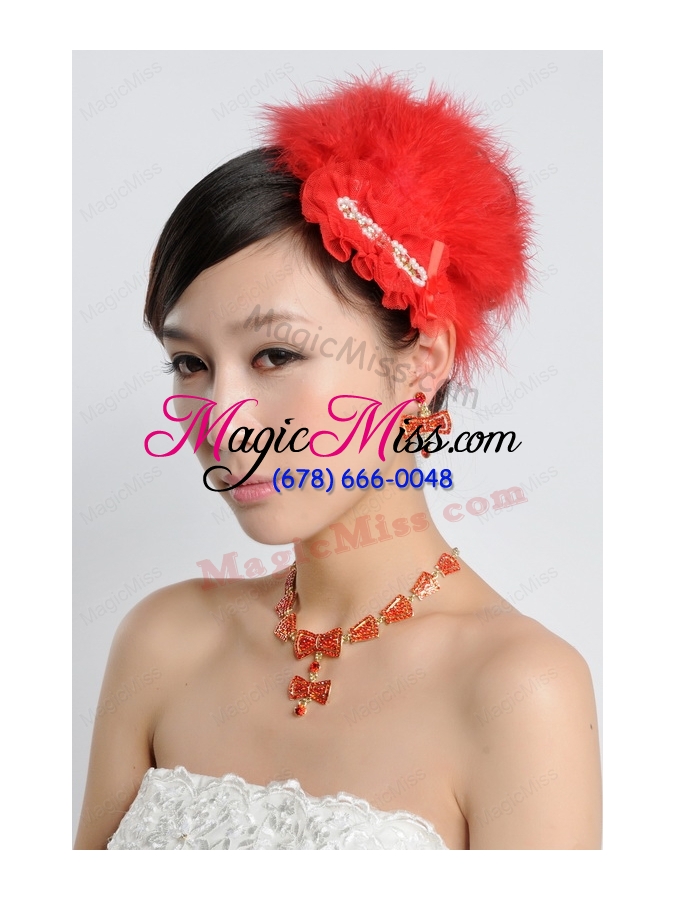 wholesale red luxurious rhinestone ladies' jewelry set including necklace and headpiece