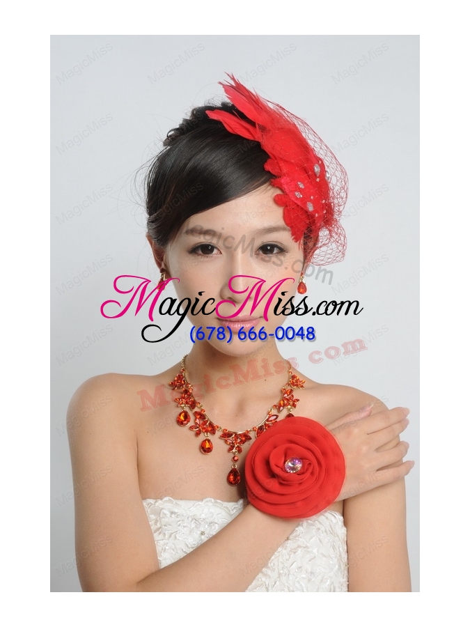 wholesale red crystals alloy plated necklace and earrings jewelry set