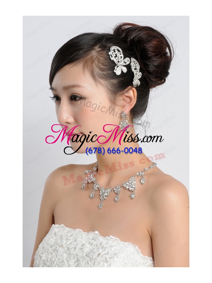 wholesale shining rhinestones alloy wedding jewelry set including necklace and earrings