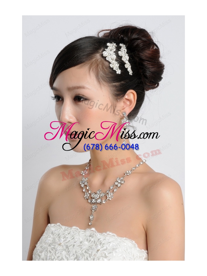 wholesale star shaped shining rhinestones alloy wedding jewelry set including necklace and earrings