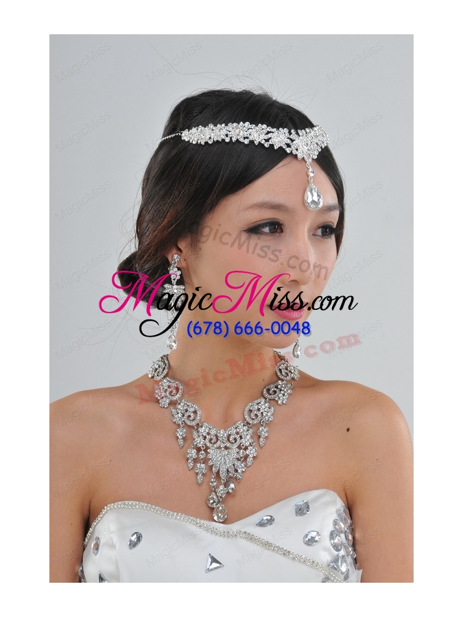 wholesale shining rhinestones alloy necklace and earrings jewelry set