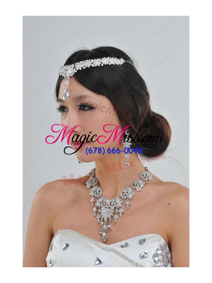 wholesale shining rhinestones alloy necklace and earrings jewelry set