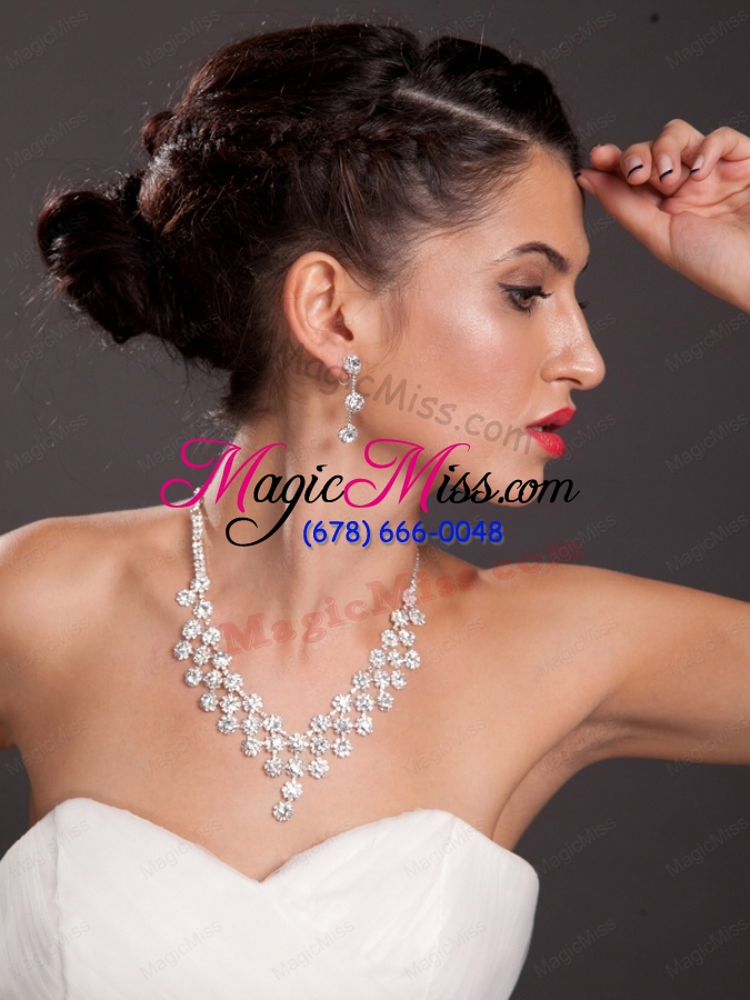 wholesale alloy with elegant imitation pearl wedding jewelry set including necklace and earrings