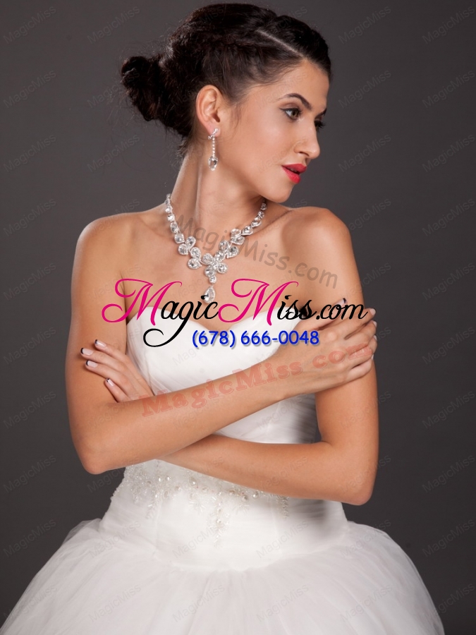 wholesale gorgeous rhinestone and imitation pearl bridal jewelry set including necklace with earrings