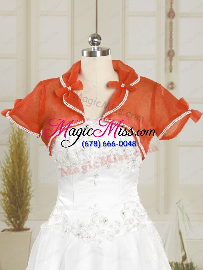 wholesale open front organza red wedding party shawls with beading