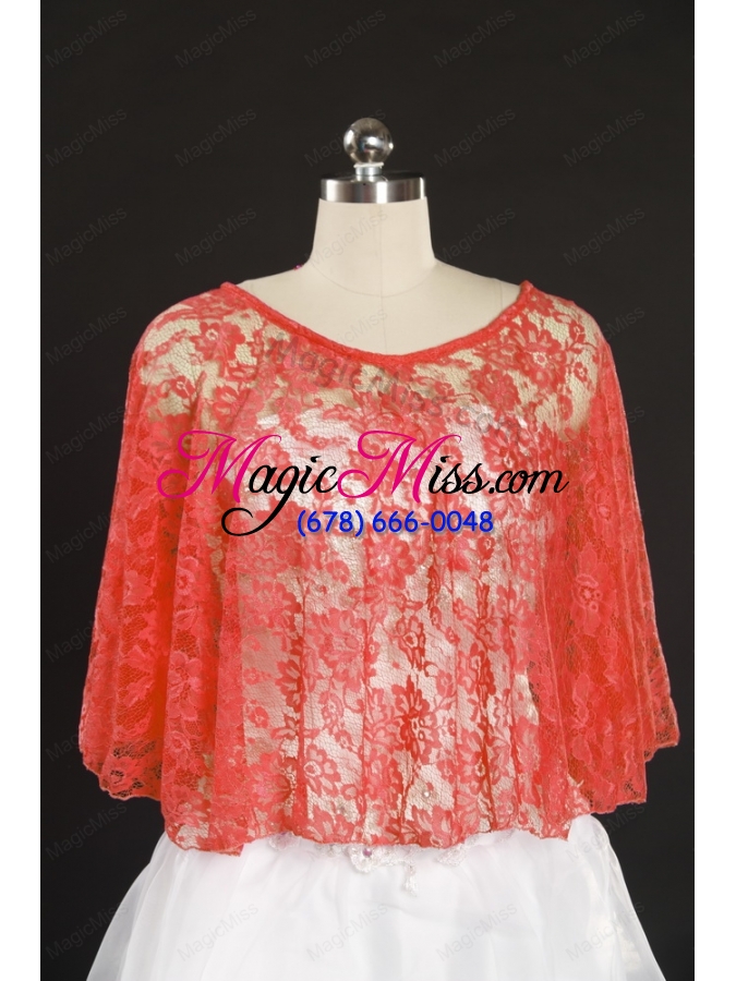 wholesale coral red lace hot sale wraps with beading for 2014