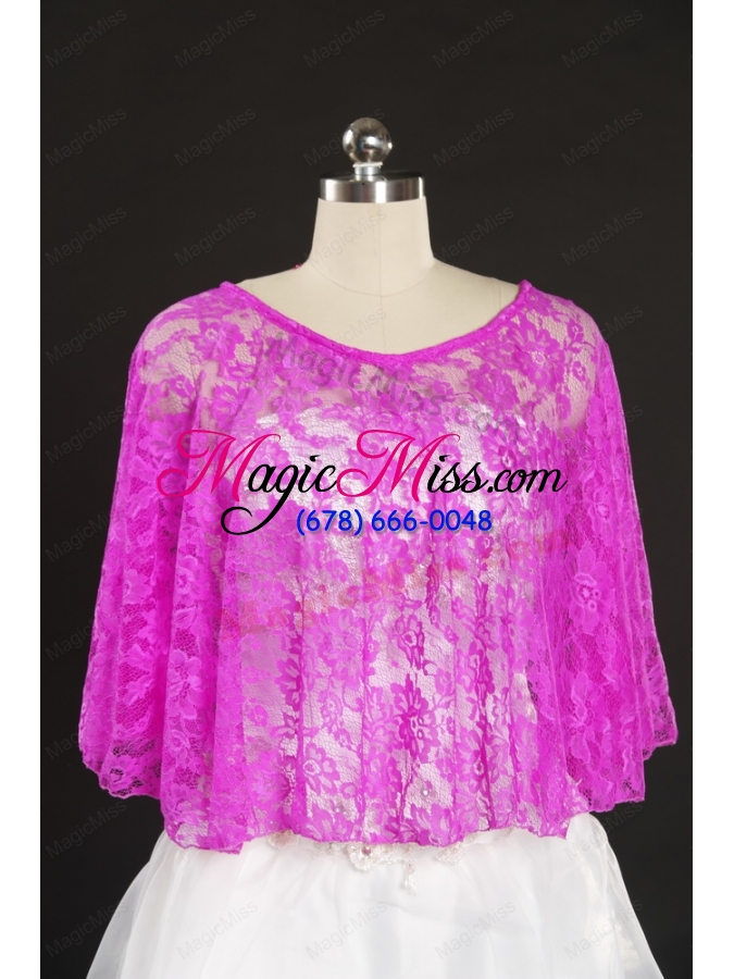 wholesale 2014 hot pink beading lace wraps for wedding party