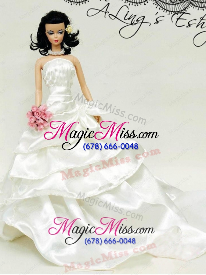 wholesale elegant wedding dress for barbie doll with ruffled layers and brush train