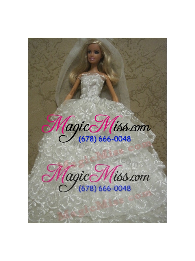 wholesale luxurious handmade barbie lace wedding dress for barbie doll