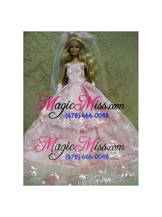 wholesale luxurious handmade barbie lace wedding dress for barbie doll