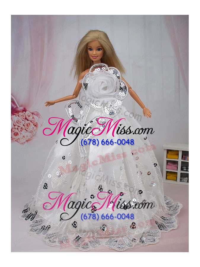 wholesale beautiful hand made flower sequin barbie doll dress