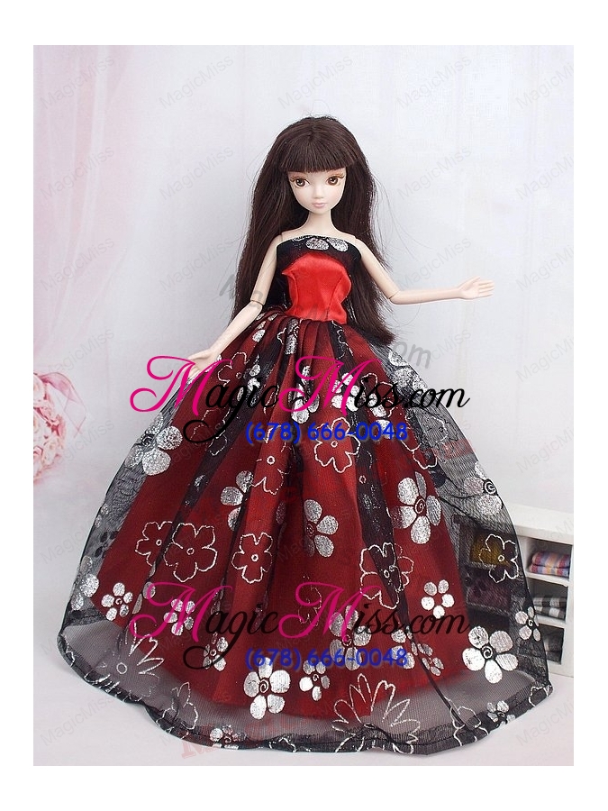 wholesale black and red ball gown embroidery barbie doll dress