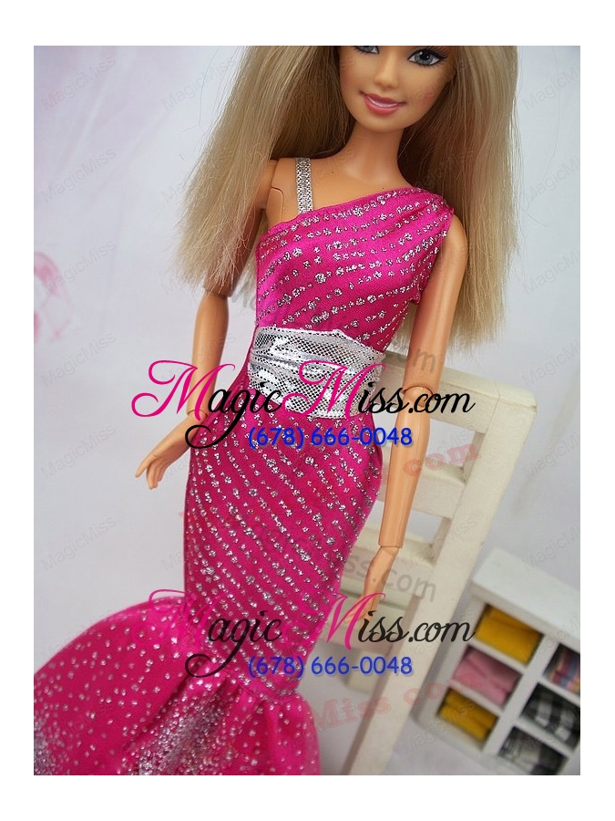 wholesale luxurious mermaid asymmetrical hot pink beaded over skirt party clothes fashion dress for noble barbie