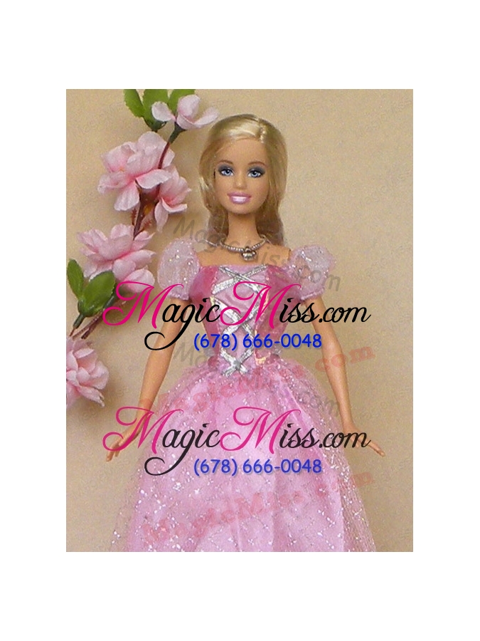 wholesale sweet rose pink short sleeves handmade party clothes fashion dress for noble barbie