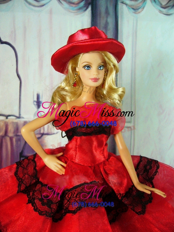 wholesale amazing red dress with lace made to fit the barbie doll
