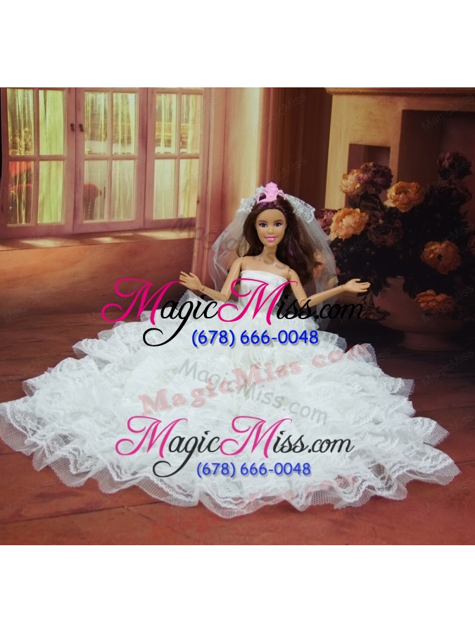 wholesale romantic wedding dress to barbie doll with ruffled layers