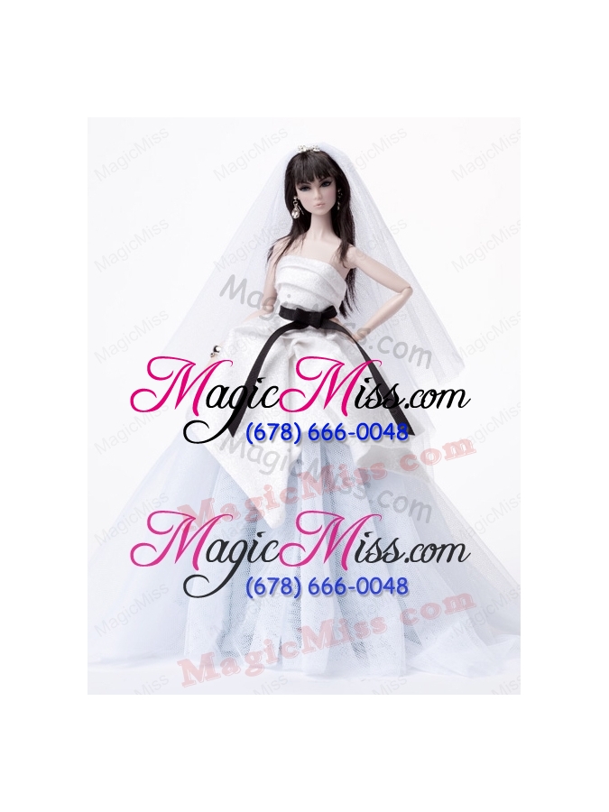 wholesale fashion handmade barbie white tulle wedding dress for barbie doll
