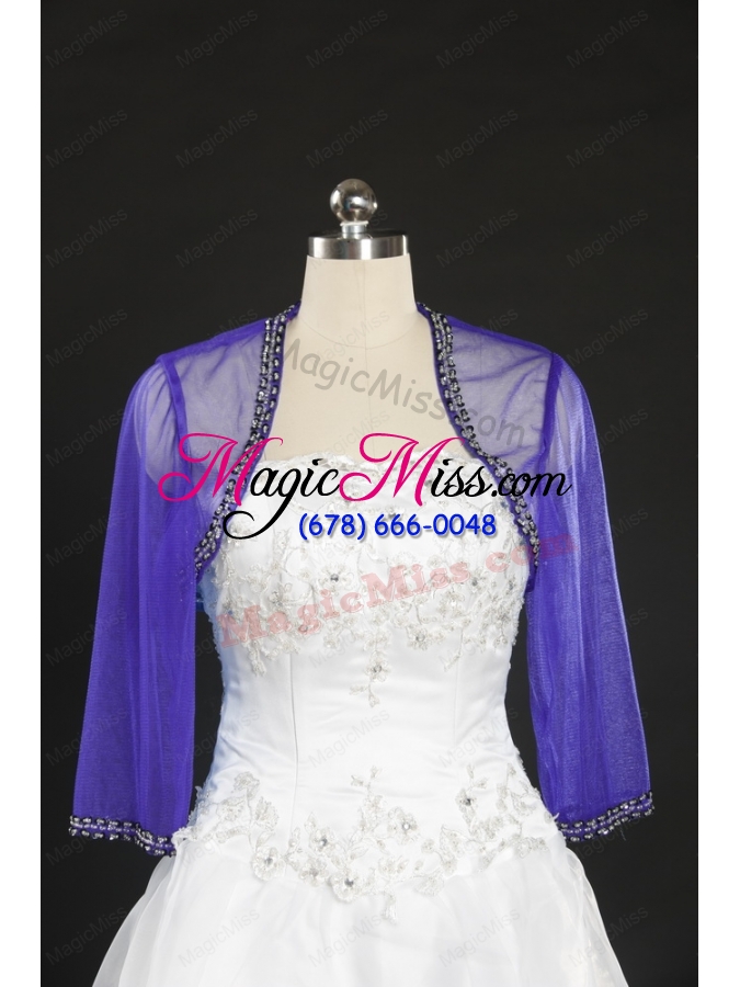 wholesale 2014 discount royal blue long sleeves wraps with beading